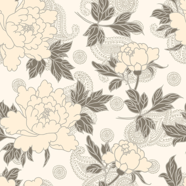 Flowers pattern on paisley background. - Вектор,изображение