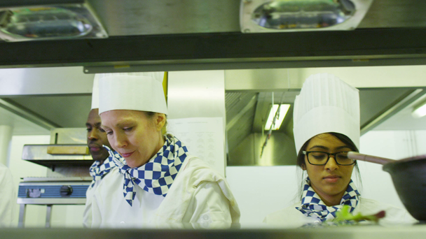 Team of professional chefs preparing food - Video