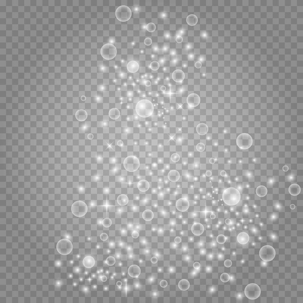 Sparkling magic dust. On a textural black background.Celebration abstract background from small sparkling dust particles and stars. Magic effectFestive vector illustration. - Vector, Image
