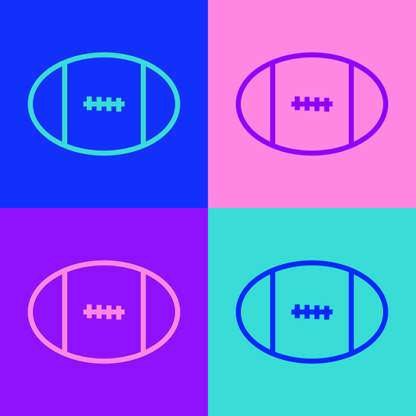 Поп-арт линии регби мяч значок изолирован на цветном фоне. Вектор. - Вектор,изображение