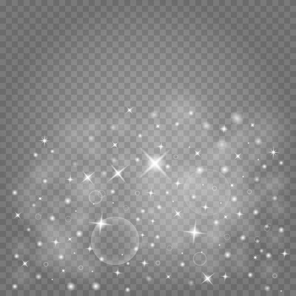 Polvo mágico chispeante. Sobre un fondo negro textural.Celebración fondo abstracto de pequeñas partículas de polvo brillante y estrellas. Efecto mágico Ilustración vectorial festiva. - Vector, Imagen