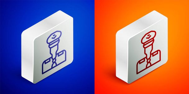 Isometric line Pilot icon isolated on blue and orange background. Silver square button. Vector. - Vector, Image