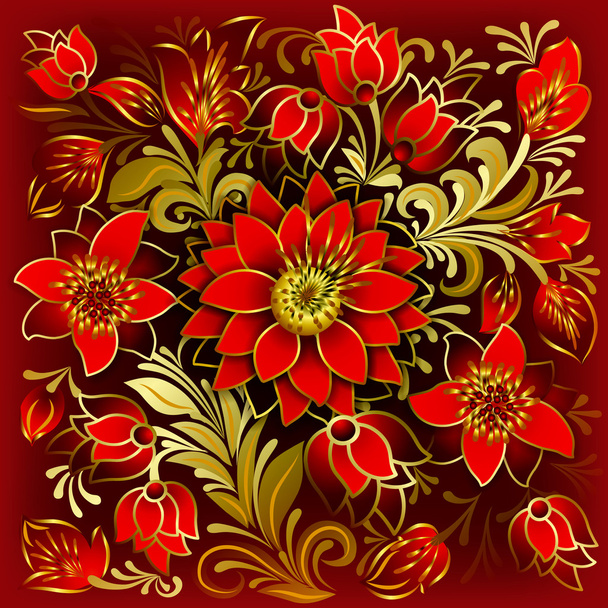 赤い花を持つ抽象の花飾り - ベクター画像