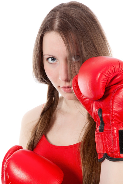 Woman wearing boxing gloves - Foto, imagen