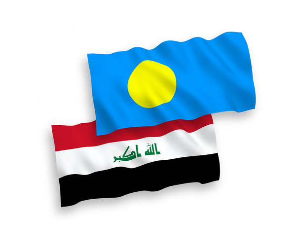 Bandiere nazionali in tessuto vettoriale di Palau e Iraq isolate su sfondo bianco. 1 a 2 proporzione. - Vettoriali, immagini