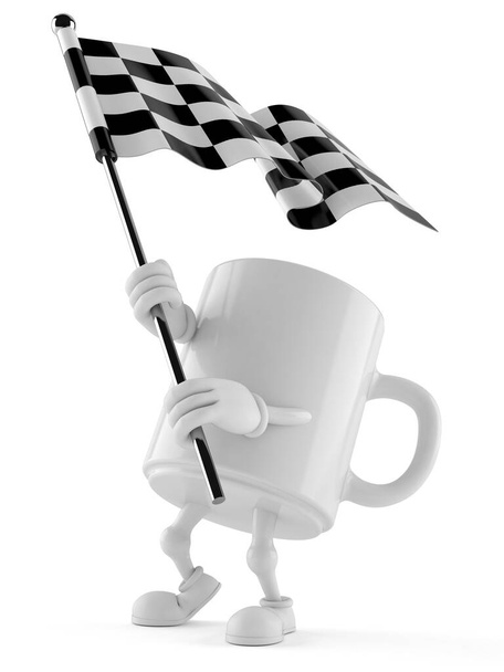 Муг персонаж махає гоночним прапором ізольовано на білому тлі. 3d ілюстрація
 - Фото, зображення
