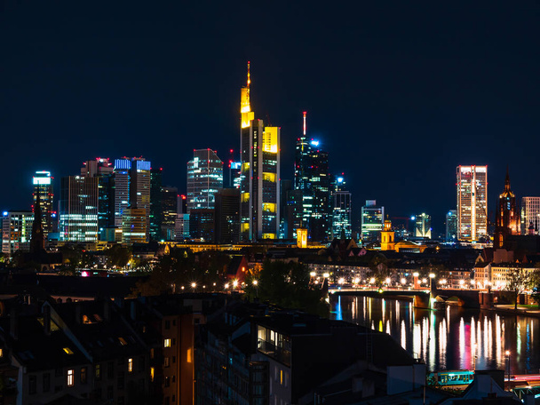 Frankfurt skyline in the night - Фото, изображение