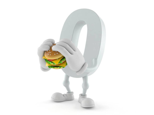 Caráter zero comendo hambúrguer isolado no fundo branco. ilustração 3d - Foto, Imagem