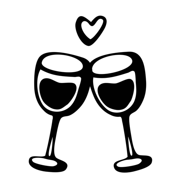 Vector firka kézzel rajzolt vázlat fekete illusztráció két borospohár pár szerelem ital fehér alapon - Vektor, kép