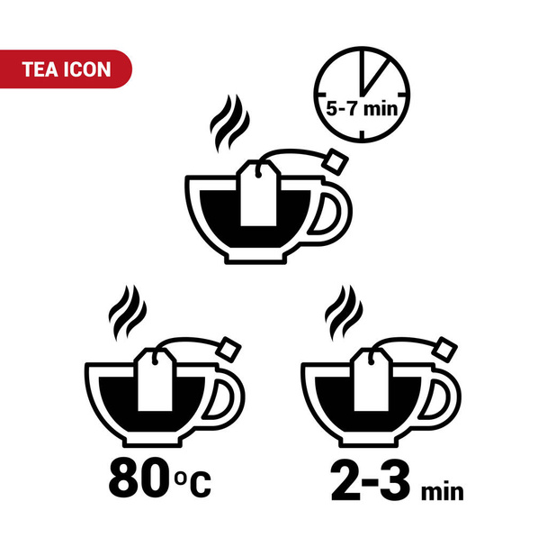 ベクトル画像。お茶を飲むアイコン。お茶の準備時間と温度. - ベクター画像