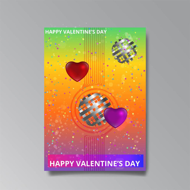 Abastract Valentine's Day page desing for web and print, with heart and stars, love concept, young colorful invitation design. - Vector, imagen