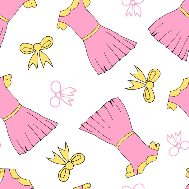 Doodle summer dress seamless pattern. hand drawn background. Vector illustration - Vector, Image