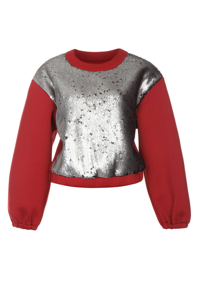 Женский красный неопреновый свитер с карманами - Фото, изображение