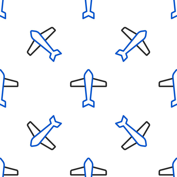Line Jet fighter icon isolated seamless pattern on white background. Military aircraft. Colorful outline concept. Vector. - Vector, Image