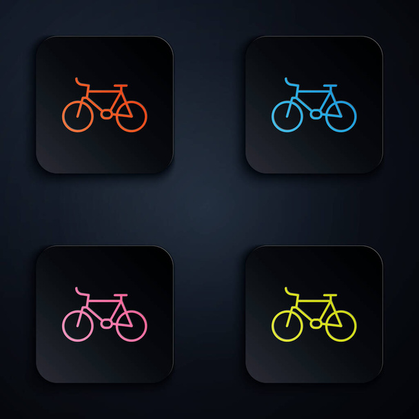 Color neon line Bicycle icon isolated on black background. Bike race. Extreme sport. Sport equipment. Set icons in square buttons. Vector. - Vektor, kép