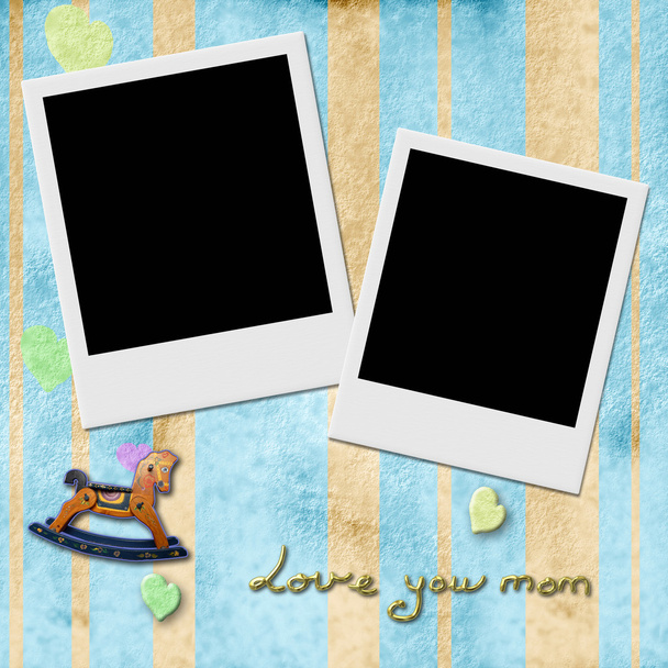 Je t'aime maman, deux cadre photo instantanée en fond bleu
 - Photo, image