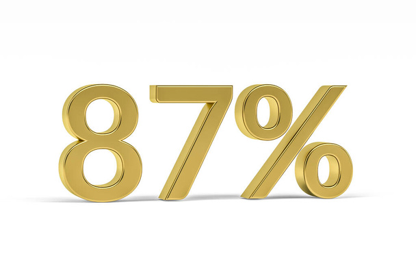 Χρυσό ψηφίο ογδόντα επτά με το σύμβολο τοις εκατό - 87% απομονωμένο σε λευκό - 3D καθιστούν - Φωτογραφία, εικόνα