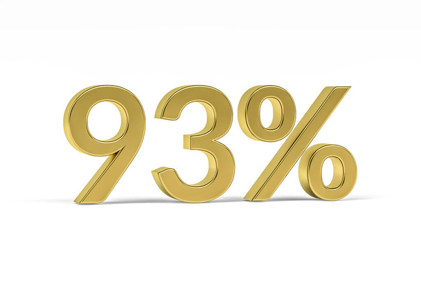Goud cijfer drieënnegentig met procent teken - 93% geïsoleerd op wit - 3D renderen - Foto, afbeelding