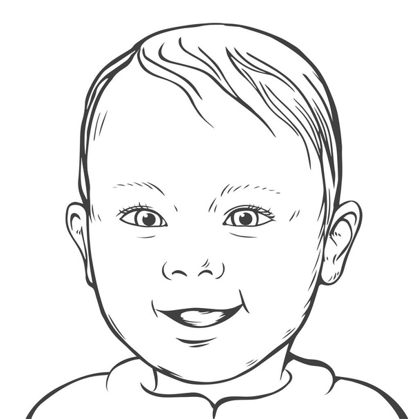 Criança pequena com um sorriso no rosto. Vetor isolado alegre pop arte ilustração esboço. Fundo branco. - Foto, Imagem