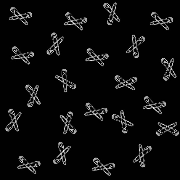 Safety Pins In Black Background Seamless Pattern - Vector, Image