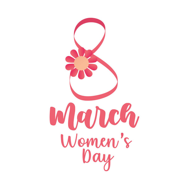 womens day, handmade lettering 8 march flower white background - Διάνυσμα, εικόνα