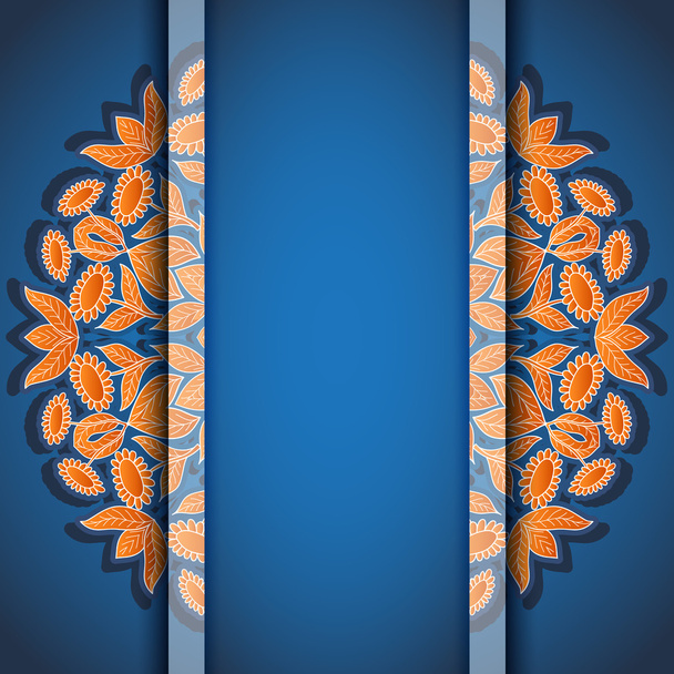 Round floral orange blue invitation card - Vector, afbeelding