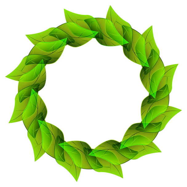 Растрова кругла рамка у вигляді вінка з напівпрозорого зеленого листя. Ізольований елемент на білому тлі
. - Фото, зображення