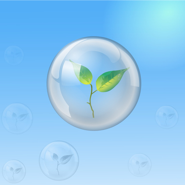 Glass sphere with sprout, ecology - Vetor, Imagem