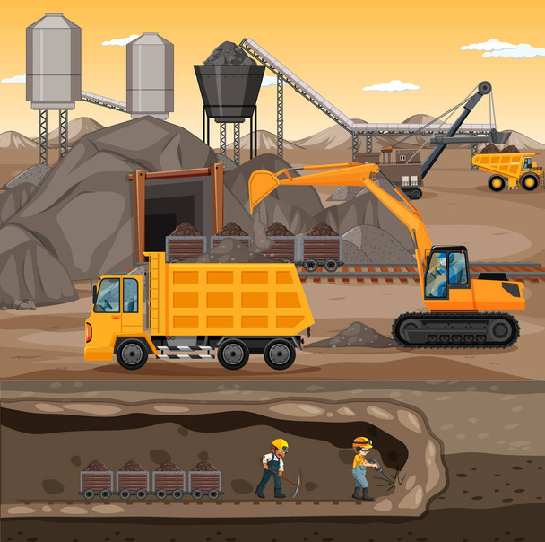 Kömür madenciliğinin yeraltı manzarası - Vektör, Görsel