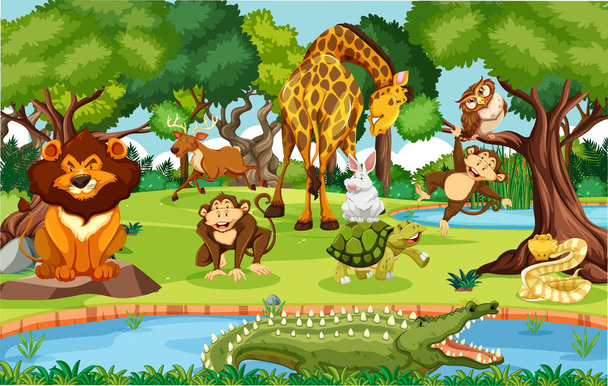 Άγρια ζώα στην απεικόνιση ζούγκλα - Διάνυσμα, εικόνα