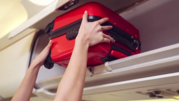 Podnieś bagaż podnoszony w samolocie - Materiał filmowy, wideo