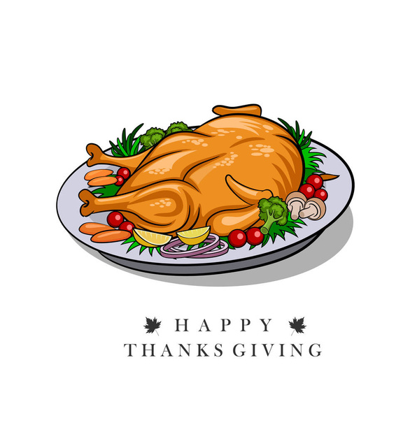 Vector illustratie van gebakken kalkoen diner voor Thanksgiving dag. - Vector, afbeelding