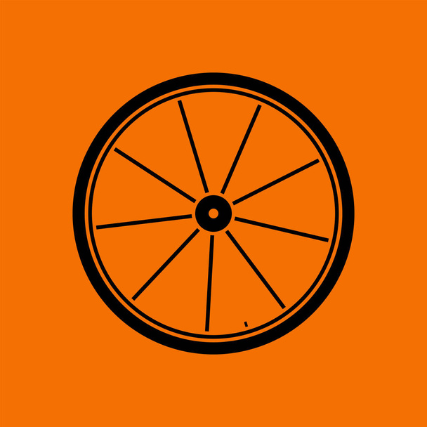 Знак велосипедного колеса. Чёрный на оранжевом фоне. Векторная миграция. - Вектор,изображение