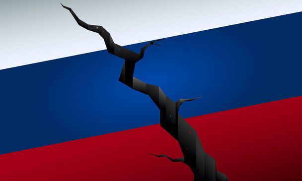 Bandeira russa rachada, crise política na Rússia ilustração vetorial - Vetor, Imagem