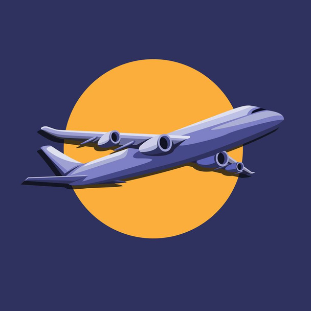 Vuelo en avión con el concepto de símbolo del logotipo del sol en el vector de ilustración de dibujos animados - Vector, imagen