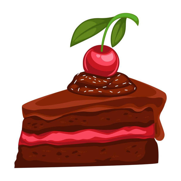 Chocolate cake with cherry berry, desert dish - Vecteur, image