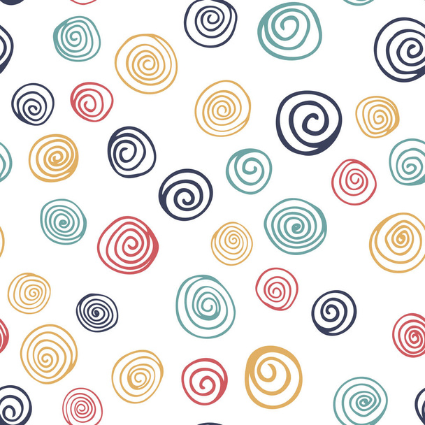 Vector seamless pattern with multicolored spiral, curl elements. Abstract cute pattern on white background - Vettoriali, immagini