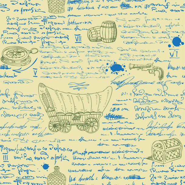 Immagine vettoriale di una texture senza cuciture nello stile di un record nautico medievale dello schizzo di incisione del diario del capitano - Foto, immagini