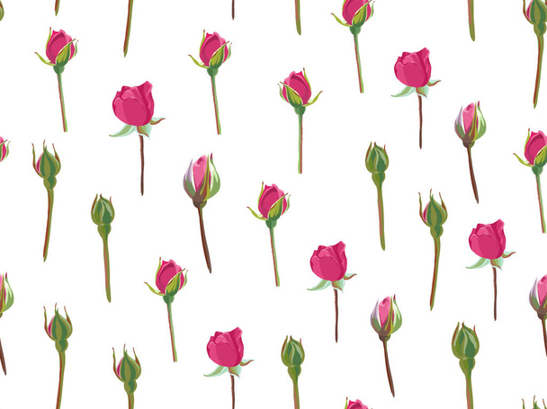 Roses buds and stems, floral seamless pattern - Διάνυσμα, εικόνα