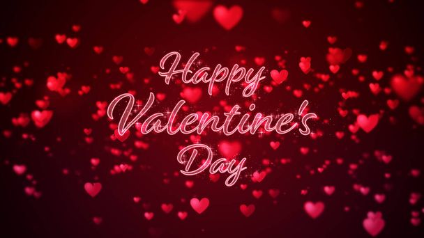 Dia dos Namorados fundo abstrato, voando corações vermelhos com letras e partículas Valentim conceito, renderização 3d - Foto, Imagem