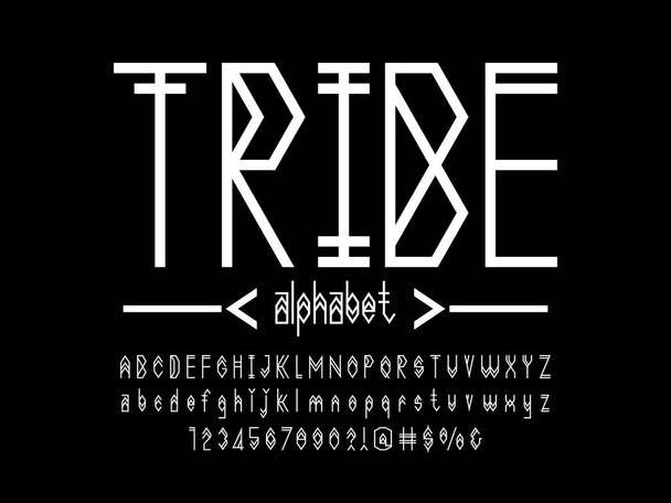 vetor de desenho do alfabeto estilo tribo com maiúsculas, minúsculas, número e símbolos - Vetor, Imagem