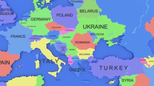Eine dreidimensionale gerenderte Weltkarte, die Europa nach China verlegt. 3D gerenderte Illustration. - Filmmaterial, Video
