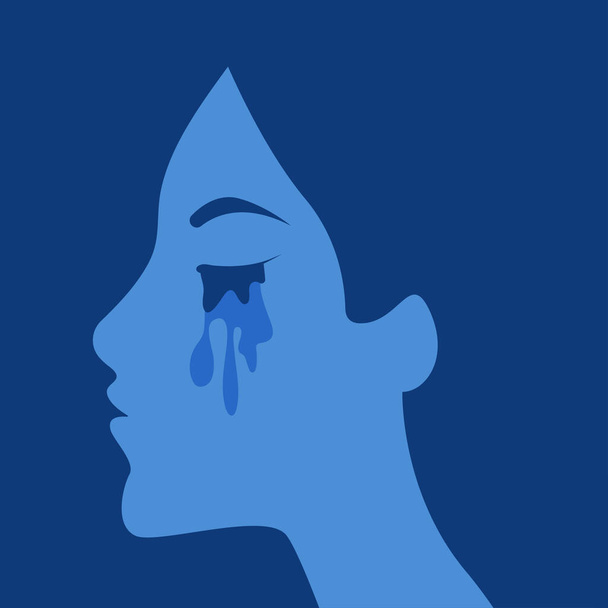 顔に落ちた悲しい女性。落ち込んでる女だ。ベクターイラスト - ベクター画像