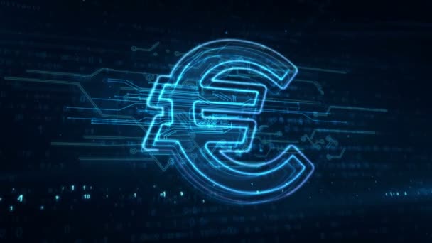 ユーロ記号。ユーロの通貨記号が大きくなります。ヨーロッパにおけるお金、銀行、金融、債務、経済の概念。未来的な抽象3Dレンダリングループ可能でシームレスなアニメーション. - 映像、動画