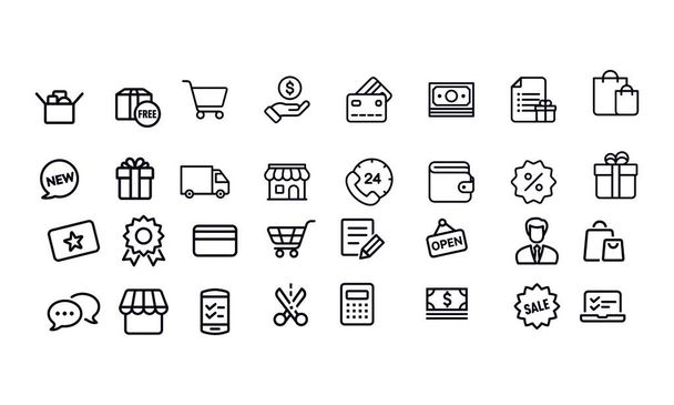 Vásárlás és kiskereskedelmi ikonok készlet - Vektor, kép