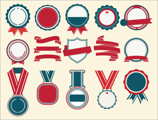 Collection of flat shields badges and labels retro style - Вектор,изображение