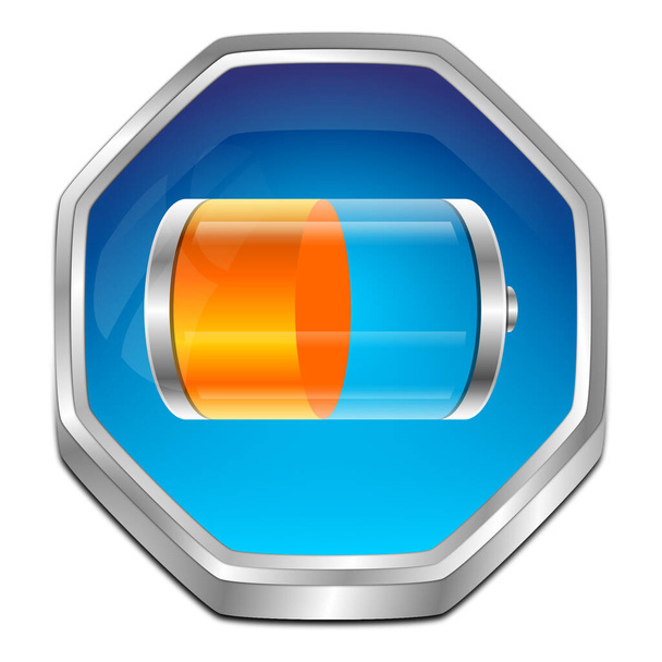 Batarya Düğmesi mavi turuncu - 3D illüstrasyon - Fotoğraf, Görsel
