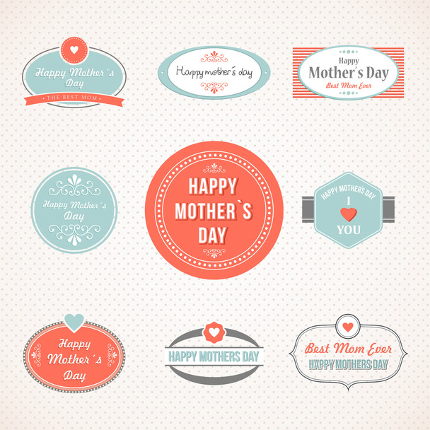 Retro cute Happy Mothers day label set - Vettoriali, immagini
