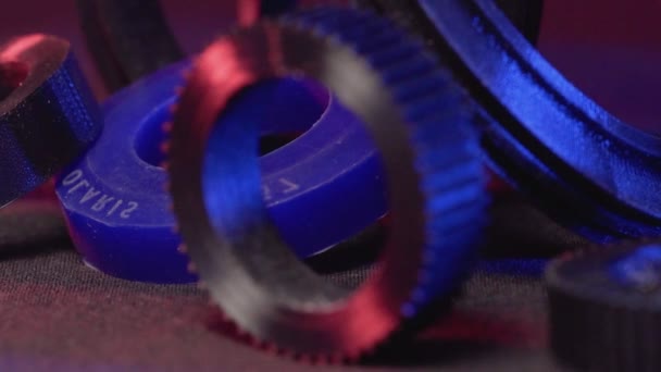 Replacement parts for machine tools in factories, printered on 5D 3D printers. Parts for faFused deposition modeling, 3D printer printing an object from plastic. - Footage, Video
