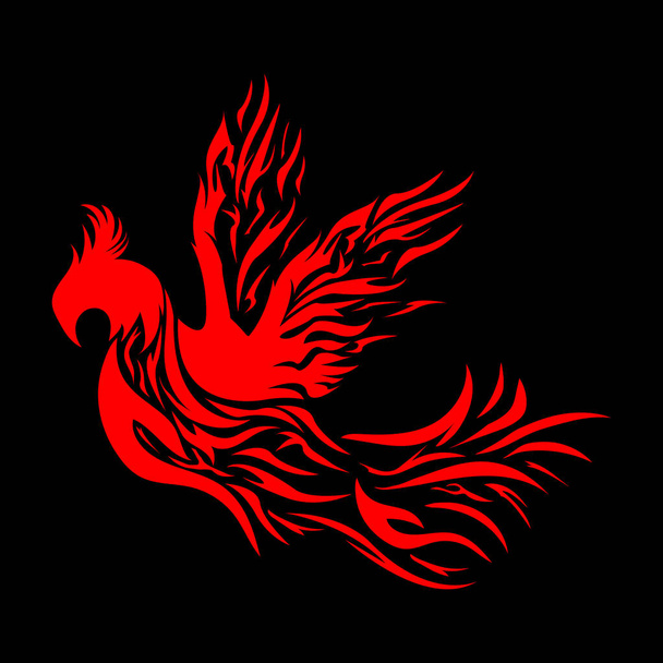 Phoenix Mascot logo mustalla taustalla. Flying Phoenix Fire Bird abstrakti logo suunnittelu vektori malli. Kotkan logotyypin konsepti-ikoni. Tulipaloon. Vektoriesimerkki - Vektori, kuva